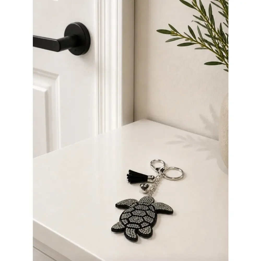 Rhinestone Black Turtle Keychain New